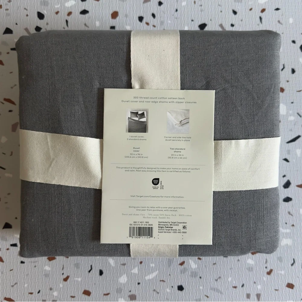 Casaluna Full/Queen Heavyweight Linen Blend Duvet Cover & Sham Set Dark Gray
